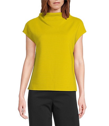 Investments Petite Size Knit Short Sleeve High Neck Ottoman Top