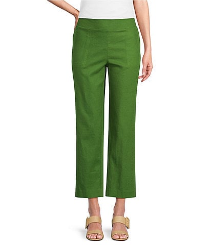 Investments Petite Size Linen Blend Pull-On Straight Leg Ankle Pants