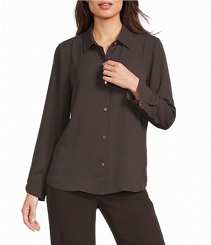 Investments Petite Size Long Flounce Sleeve Point Collar Neck Top
