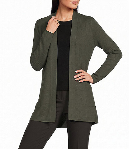 Investments Petite Size Long Sleeve Open Front Patch Pocket Cardigan