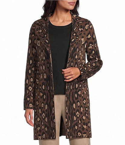 Investments Petite Size Neutral Animal Long Sleeve Button Front Knit Cardigan