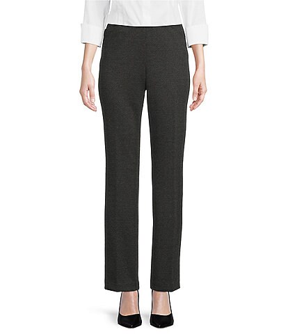 Investments Petite Size Signature Ponte Black White Tweed Straight Leg High Rise Pull-On Pants