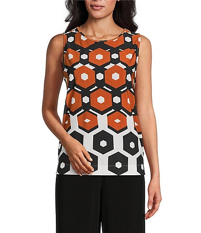 Investments Petite Size Soft Separates Light Honeycomb Border Reversible Scoop to Crew Neck Sleeveless Top