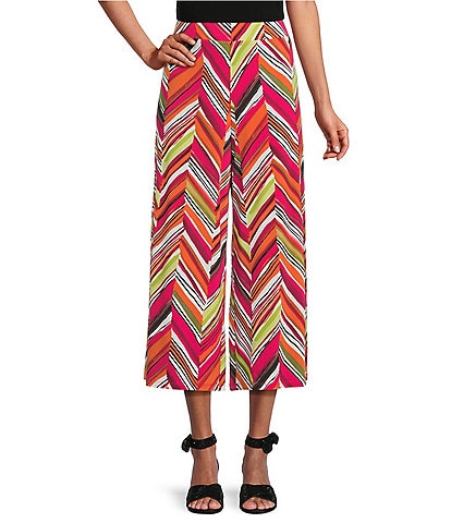 Investments Petite Size Soft Separates Multi Broken Chevron Elastic Waist Coordinating Pull-On Crop Pants