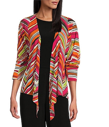 Investments Petite Size Soft Separates Multi Broken Chevron Long Sleeve Coordinating Topper