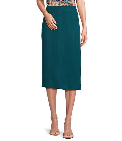 Investments Petite Size Soft Separates Ribbed Pull-On Midi Pencil Skirt