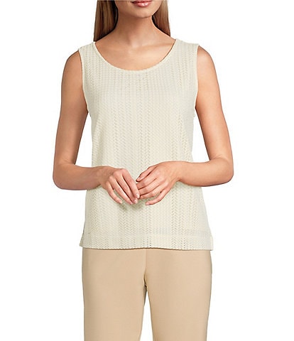 Investments Petite Size Soft Separates Sleeveless Crew Neck Crochet Top