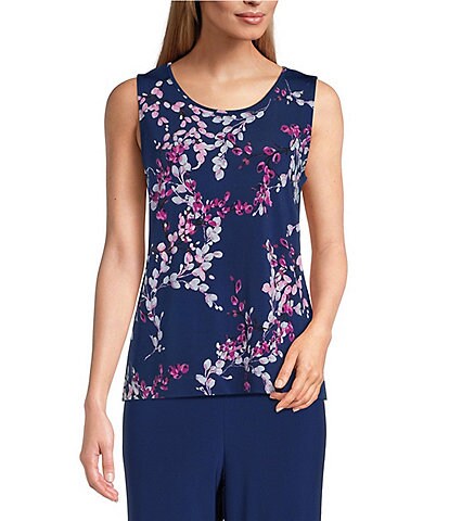 Investments Petite Size Soft Separates Twilight Blooms Reversible Crew Neck Sleeveless Top