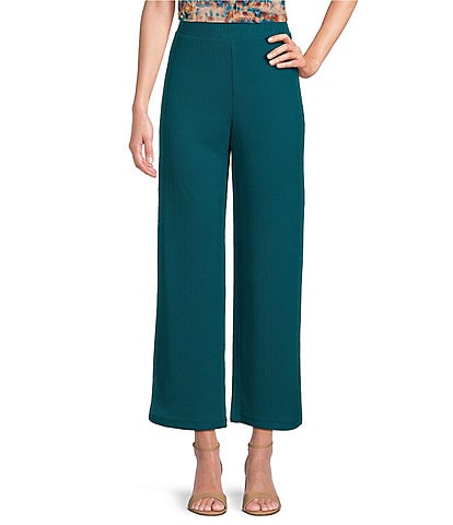Investments Petite Size Soft Separates Wide Leg Elastic Waist Mid Rise Ribbed Pull-On Pants