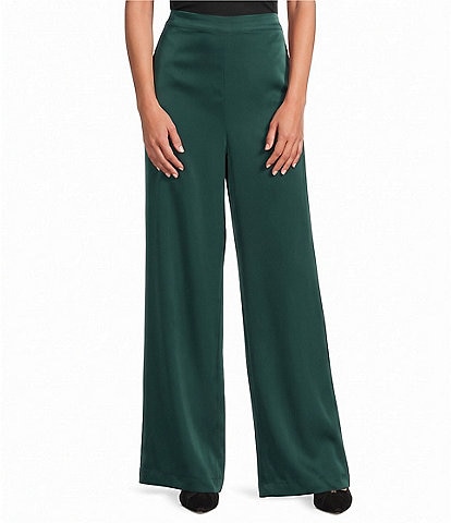 Investments Petite Size Wide Leg Pull-On Satin Pants