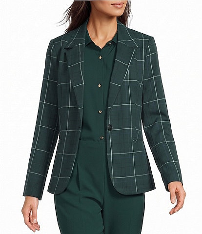 Investments Pine Grove Plaid Long Sleeve Button Front Blazer