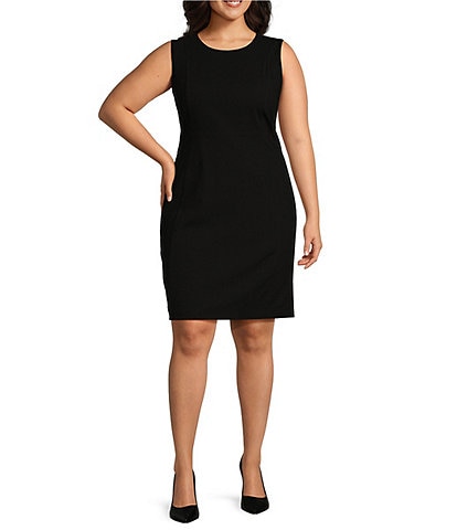 Investments Platinum Suiting Plus Size Sleeveless Crew Neck Sheath Dress