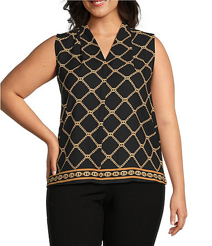 Investments Platinum Suiting Plus Size Woven Sleeveless V-Neck Button Front Top