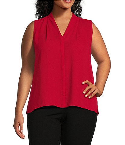 Investments Platinum Suiting Plus Size Woven Sleeveless V-Neck Button Front Top