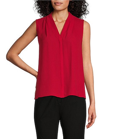 Investments Platinum Suiting Woven Sleeveless V-Neck Button Front Top