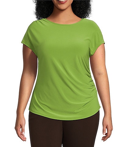 Investments Plus Size Cap Sleeve Crew Neck Side Ruched Top