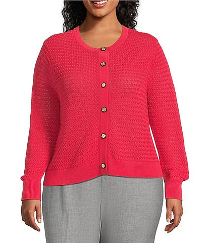Investments Plus Size Charlotte Crew Neck Long Sleeve Button Front Cardigan