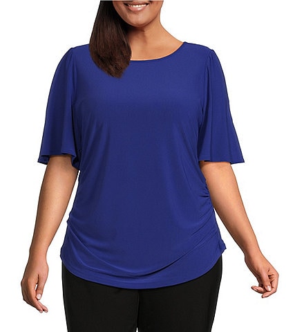 Investments Plus Size Crew Neck Flare Short Sleeve Ruched Top
