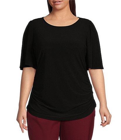 Investments Plus Size Crew Neck Flare Short Sleeve Ruched Top