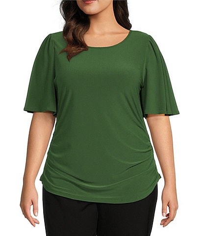 Investments Plus Size Crew Neck Flare Short Sleeve Ruched Top