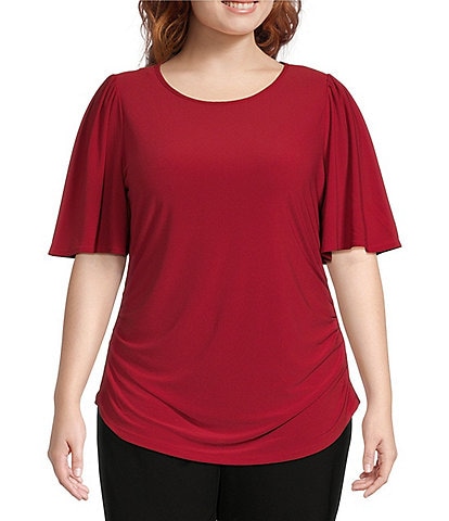 Investments Plus Size Crew Neck Flare Short Sleeve Ruched Top
