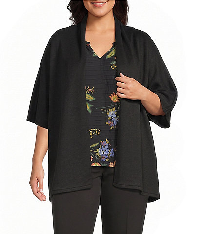 Investments Plus Size Elbow Sleeve Open Front Knit Cardigan