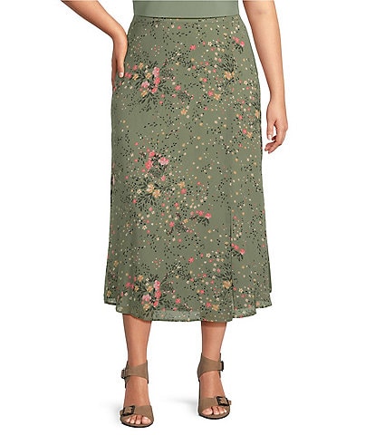 Investments Plus Size Floral Soft Separates Side Zip Lined Coordinating Midi Skirt