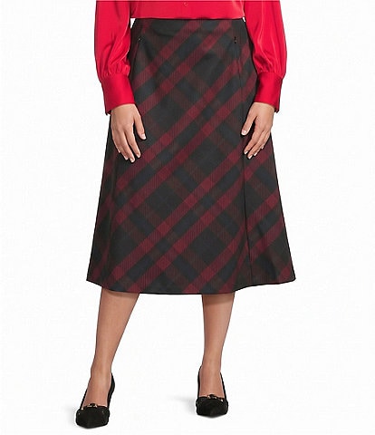 Investments Plus Size Holiday Plaid Pull On Ponte Maxi Skirt