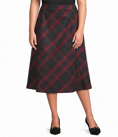 Investments Plus Size Holiday Plaid Pull On Ponte Maxi Skirt
