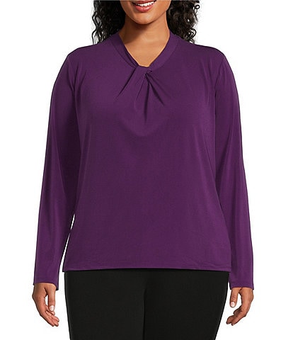 Investments Plus Size Knit Long Sleeve Twist Neck Top