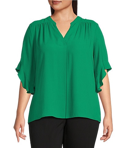 Investments Plus Size Laikyn Signature V-Neck 3/4 Ruffled Sleeve Top