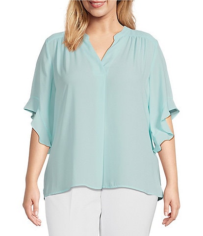 Investments Plus Size Laikyn Signature V-Neck 3/4 Ruffled Sleeve Top