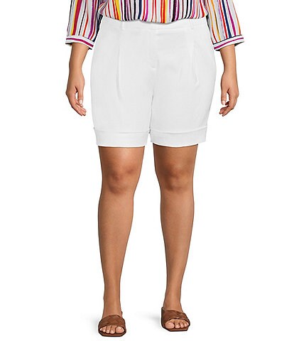 Investments Plus Size Linen Mid Rise Pleated Cuffed Shorts