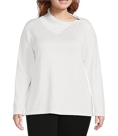 Investments Plus Size Long Sleeve Envelope Zip Neck Sweater