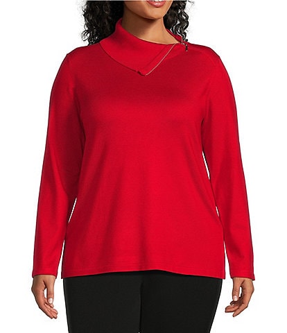 Investments Plus Size Long Sleeve Envelope Zip Neck Sweater
