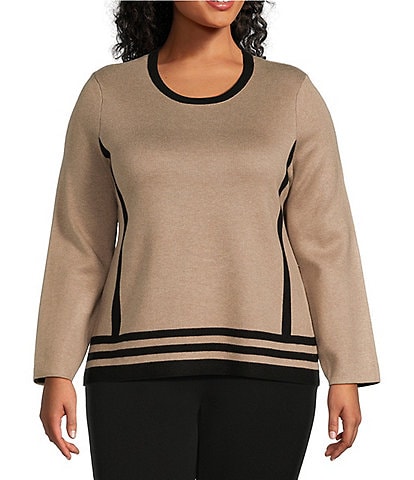 Investments Plus Size Novelty Border Long Sleeve Sweater