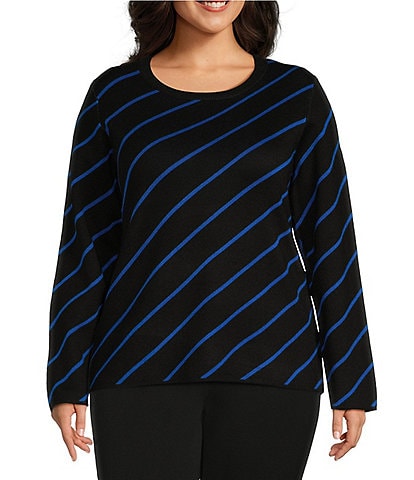 Investments Plus Size Novelty Stripe Long Sleeve Sweater