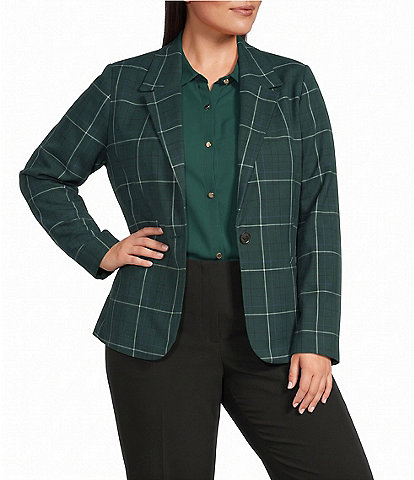 Investments Plus Size Pine Grove Plaid Long Sleeve Button Front Blazer