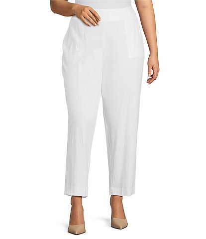 Investments Plus Size Pull-On Linen Blend Straight Leg Ankle Pants