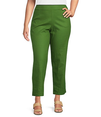 Investments Plus Size Pull-On Linen Blend Straight Leg Ankle Pants