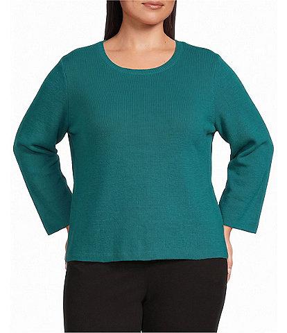 Investments Plus Size Ribbed Knit Crew Neck Long Sleeve Sweater