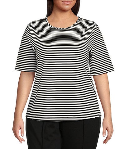 Investments Plus Size Short Sleeve Crew Neck Stripe Knit Top