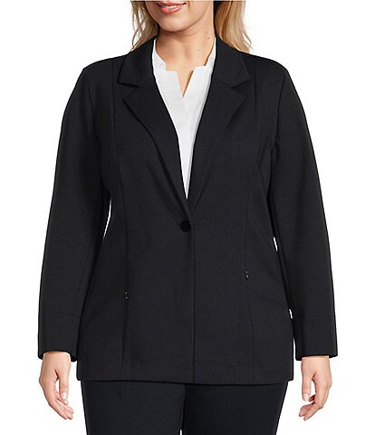 Investments Plus Size Signature Ponte Long Sleeve One Button Blazer