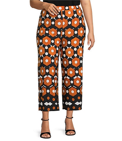 Investments Plus Size Soft Separates Dark Honeycomb Border Elastic Waist Coordinating Pull-On Crop Pants