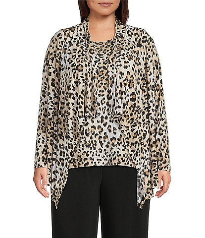 Investments Plus Size Soft Separates Leopard Print Long Sleeve Open Front Jacket