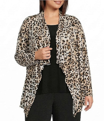 Investments Plus Size Soft Separates Leopard Print Long Sleeve Open Front Jacket