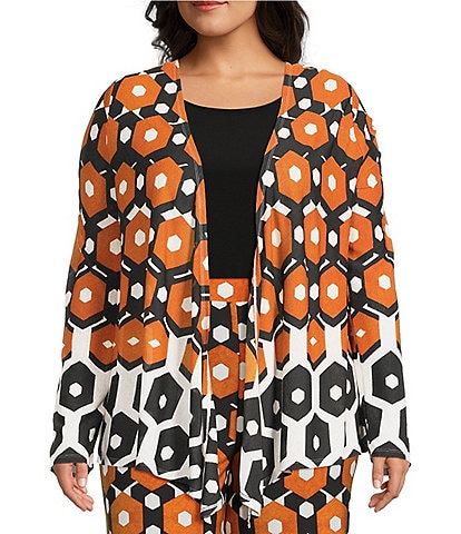 Investments Plus Size Soft Separates Light Honeycomb Border Long Sleeve Coordinating Topper