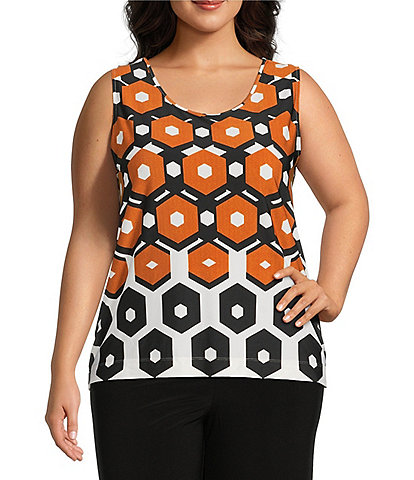 Investments Plus Size Soft Separates Light Honeycomb Border Reversible Scoop to Crew Neck Sleeveless Top