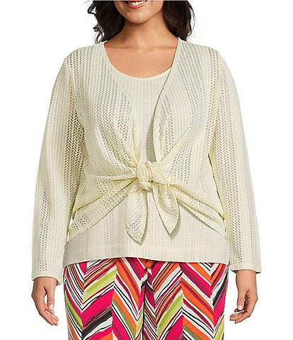 Investments Plus Size Soft Separates Mulit-Way Long Sleeve Crochet Coordinating Topper