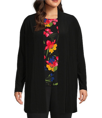 Investments Plus Size Soft Separates Long Sleeve Open Front Side Slit Jacket